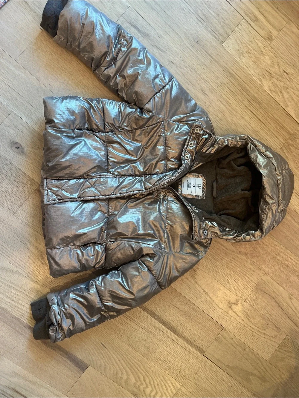 GAP Metallic Silver Hooded Puffer Jacket
